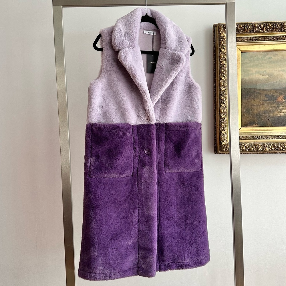 Uchuu Montreal NWT Purple Faux Fur Long Vest Sleeveless Jacket